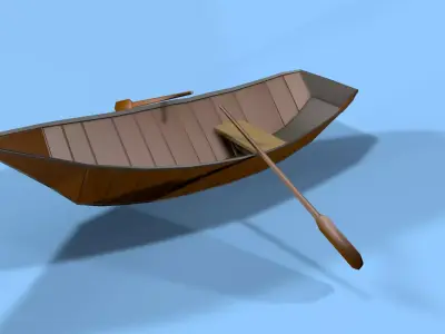 Boat Low Poly wooden with paddle Low-poly 3D model
