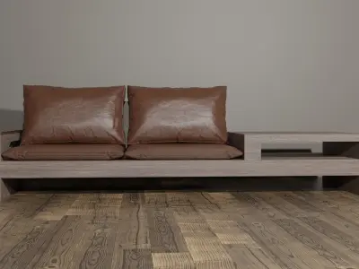 wood and leather BENCH SOFA by TWIG Free 3D model