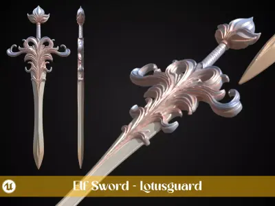 Stylized Elf Sword - Lotusguard - Game Ready 3D model