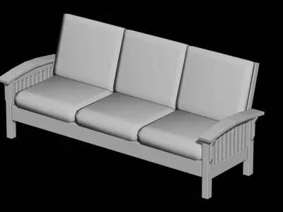 Slatted Outdoor park Bench Low-poly 3D model