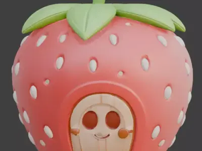 Stylized Strawberry Fairy-Tale House Low-poly 3D model