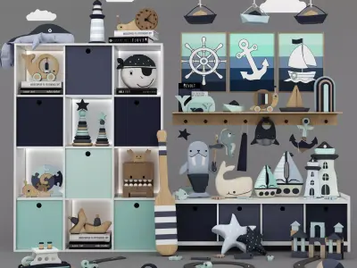 toys and furniture set Low-poly 3D model