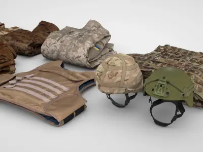 Military collection uniform backpacks pouches body armour 3D model