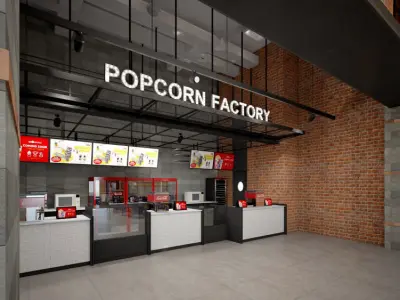 Cinema theatre lobby entrance industrial style commercial space 3D model