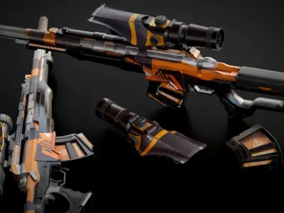 Stylized Sci-Fi Assault Snipe Laser Rifle Low-poly 3D model