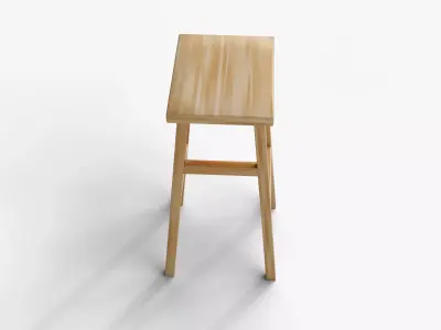 Realistic PBR Wooden Rectangular Stool Low-poly 3D model