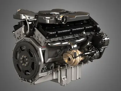 V12 Twin Turbo Car - Engine Full Internal and External Parts 3D model