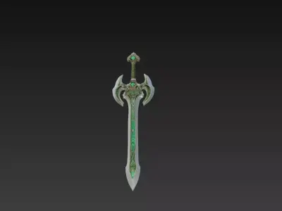 Emerald Rune Fantasy Sword - Low Poly 3D Weapon Low-poly 3D model