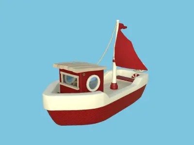 Cartoon Boat 08 - Red Beige - Low Poly Ship Low-poly 3D model