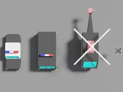 Police Vehicles Car Van Helicopter Drone 3D model