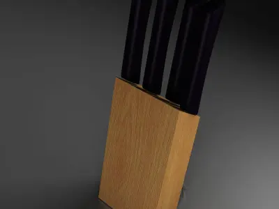 knives three in wooden box 3D model