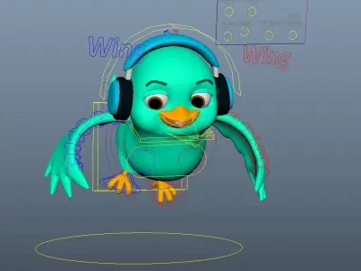 Cartoon Bird with headphones Low-poly 3D model
