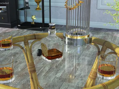 Baseball World Series Trophy with Whiskey Set on Glass Table 3D model