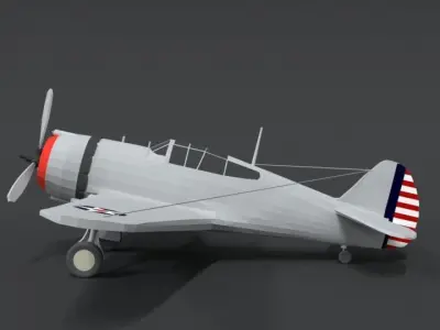 Low Poly Cartoon Curtiss P 36 Hawk WII Airplane Low-poly 3D model