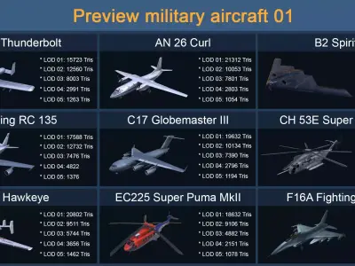 Asset - 25 military aircraft models - VR AR 3D Model Collection