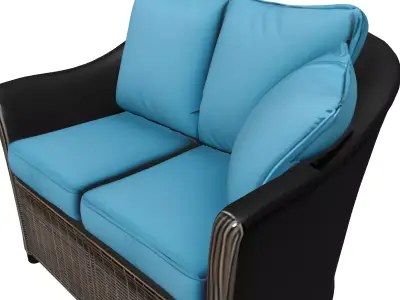 Outdoor Rattan Loveseat Blue Cushions Low-poly 3D model