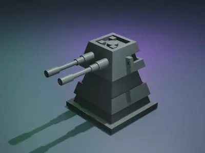 3D gun model 3d Turret animation Free low-poly 3D model