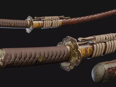 Katana Japanese Sword and Katana Stand - Game-ready Weapon Low-poly 3D model