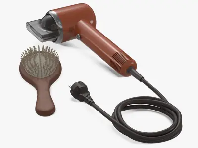 Electric Hair Dryer with Wooden Brush 3D model