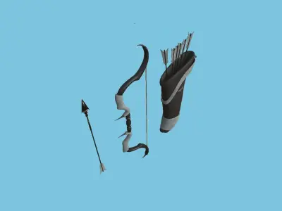 Archer Bow 01 Black Gray - Quiver Fantasy Weaponry Low-poly 3D model