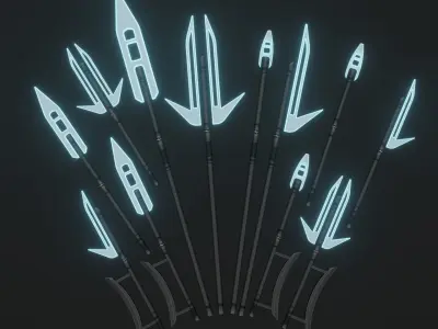 Sci-fi spears and swords collection pack Low-poly 3D model