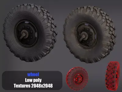 truck wheel PBR Game-Ready Low-poly 3D model