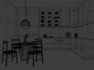 Kitchen 2 modern and dining room Free 3D model