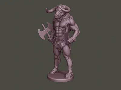 Minotaur Warrior Stand two Axes 3D print model