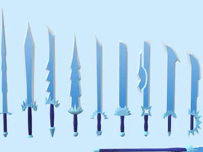 Low-Poly Ice Weapons Pack Low-poly 3D model