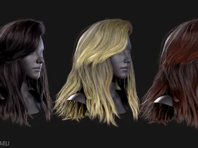 Real Time Hair Card Female Hairstyle part 02 Low-poly 3D model
