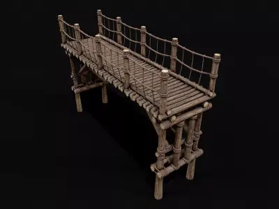 Modular Wooden Rope Bridge Low-poly 3D model