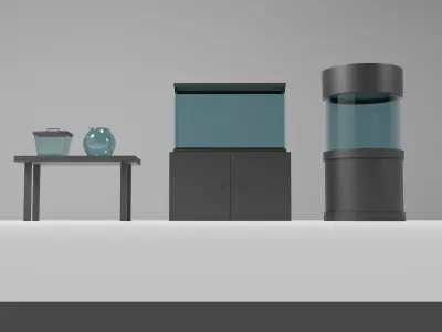 Aquarium tanks set for home fish and indoor decoration  Low-poly 3D model