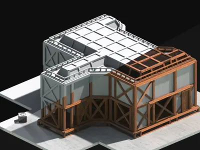 Medieval Low Poly Building Castle Wooden Village Stone House 42 Low-poly 3D model