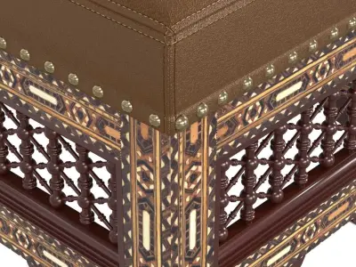 Moroccan Carved and Inlaid Square Upholstered Stool 3D model