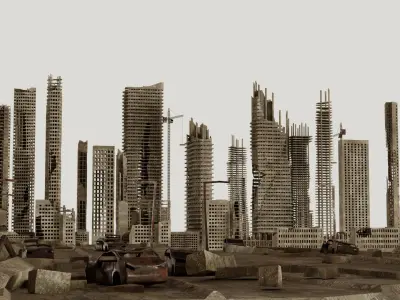 Post Apocalyptic destroyed skyscrapers Pack 3D model purchase