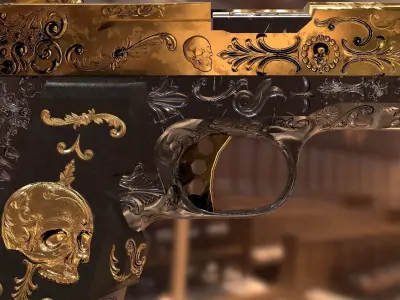 Pistol  Gun  Engraved Low-poly 3D model PBR glFT Low-poly 3D model