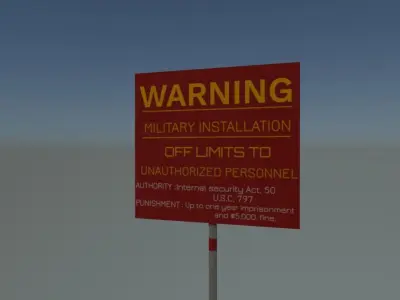 Military Installation Sign  Realistic Security Warning Prop Low-poly 3D model