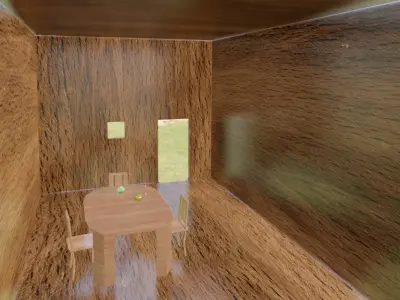 Inside a wooden house with some furniture Low-poly 3D model