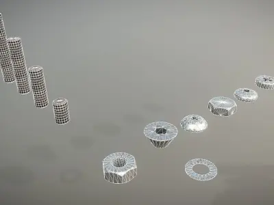 Rusty Low-Poly Bolt and Nut Package Low-poly 3D model