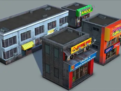 Set of Small Stores - low poly Low-poly 3D model