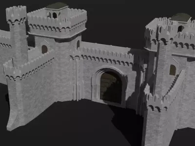 Modular castle walls - 17 pieces with 1 trim sheet texture Low-poly 3D model