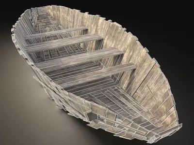 AAA NEXT GEN Old Ruined Destroyed Boat Ship Barge Gondola Raft Free low-poly 3D model