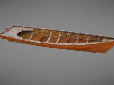 Rowboat old wooden boat Low-poly 3D model