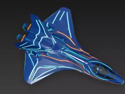 Futuristic Blue Sci Fi Jet Fighter 3D Model PBR Low-poly 3D model