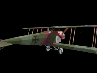 Fokker D2 plane Low-poly 3D model