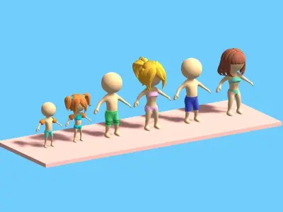 Stickman Pack 1 Swim Suit Stickmen Lowpoly 6pcs Rigged Low-poly 3D model