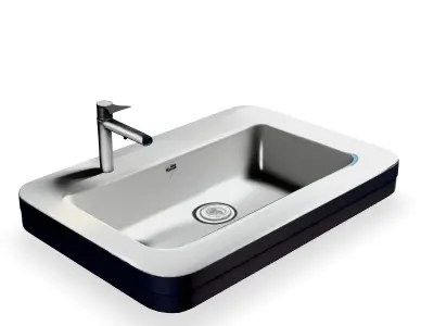Modern White Rectangular Kitchen Sink 3D Model Low-poly 3D model