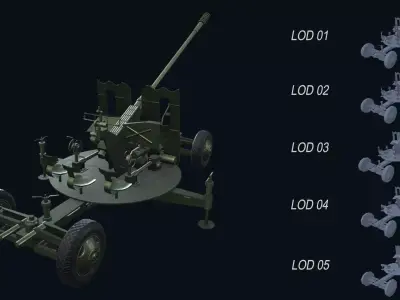 Asset - Army - S60 AZP 57mm - 3D MODEL Low-poly Low-poly 3D model