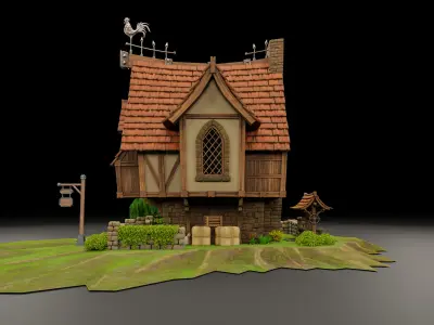 STYLIZED MEDIEVAL BUILDING 02 PRINT READY Low-poly 3D model