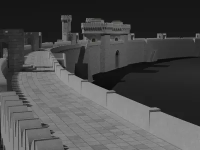 Modular castle walls - 17 pieces with 1 trim sheet texture Low-poly 3D model